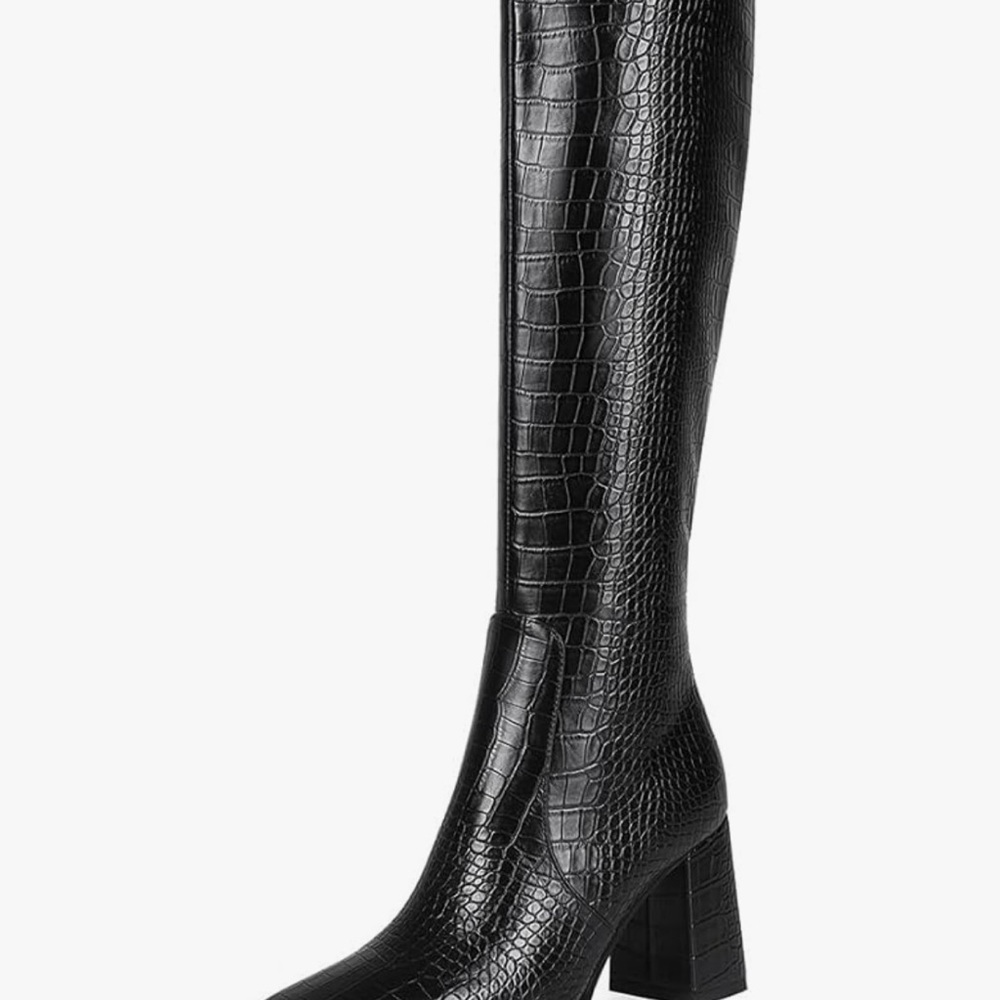 Knee-high boots women’s faux leather square toe